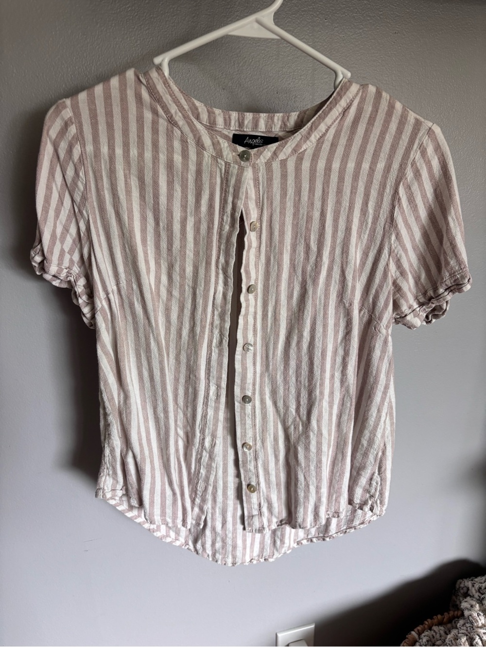 Angels Stripe Button-Front Cotton Top
